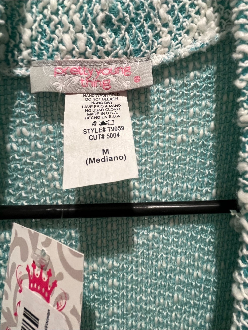 Pretty Young Thing Mint Green Open-Knit Women's Sweater - Medium